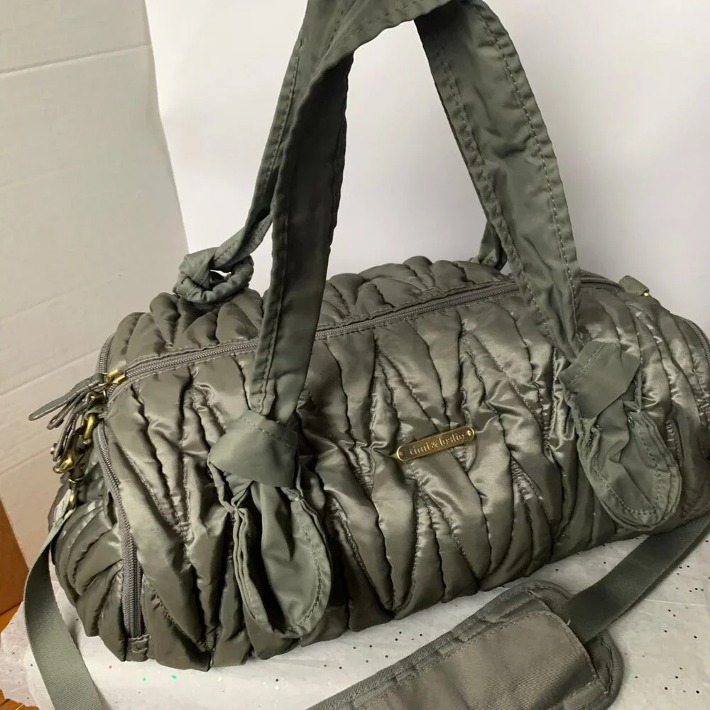 Timi & Leslie Marie Antoinette Silver Nylon Quilted Baby Diaper Bag - Size Large